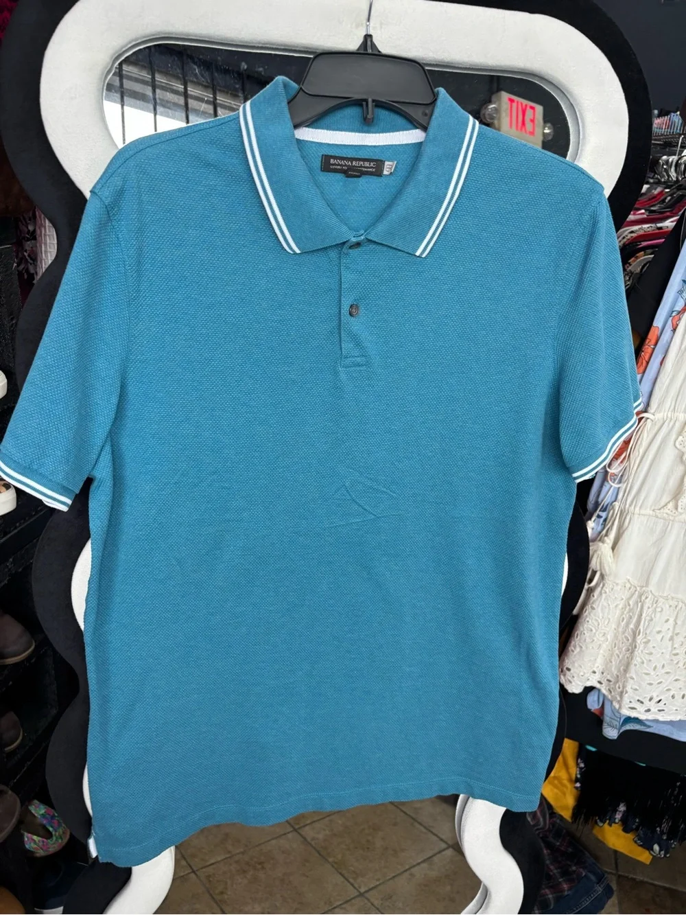 Banana Republic Teal Polo with Contrast Stripe Collar